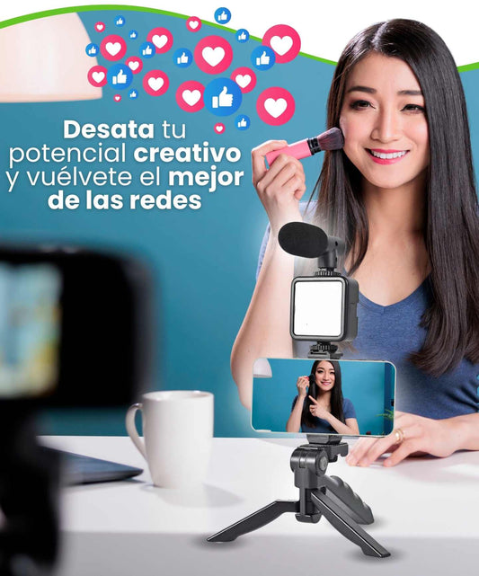 🌟 ¡NUEVO KIT PARA INFLUENCER! 📸✨ TRÍPODE CON LUZ LED 💡 Y MICRÓFONO.